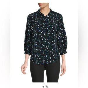 Karl Lagerfeld button down balloon sleeve floral blouse XL